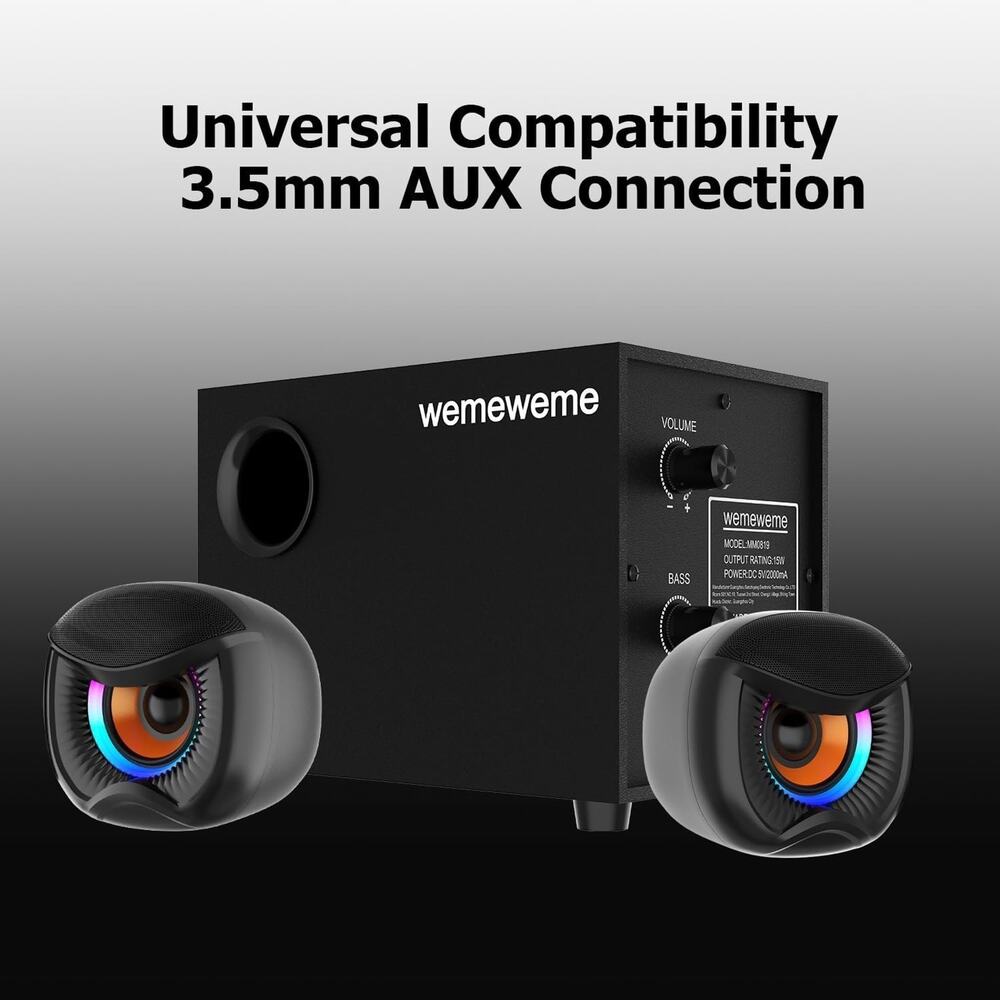 Computer Speakers, PC Speakers with Subwoofer, 2.1 Gaming Speakers for Desktop - Picture 3 of 7